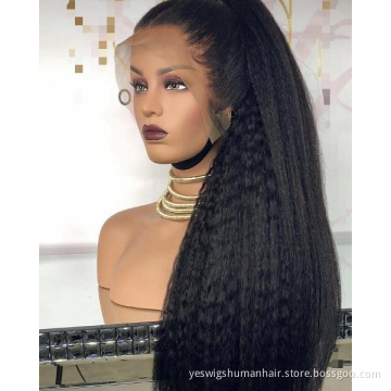 Cheap Brazilian Virgin Human Hair Kinky  Curly Yaki Straight Lace Frontal Wig Transparent Hd Full Lace Front Wig For Black Women